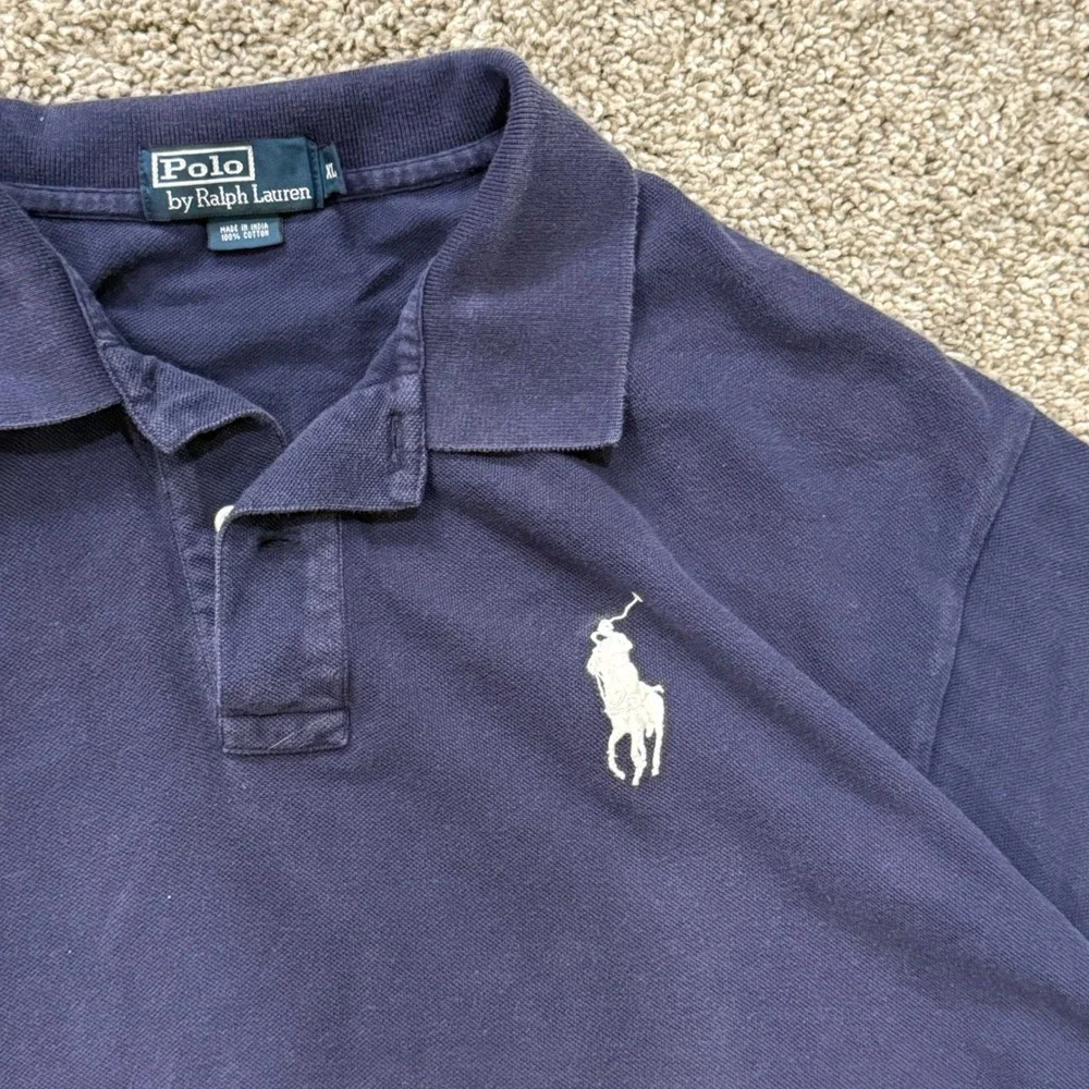 VTG 90s Polo Ralph Lauren Mens XL Navy Blue Big Pony Short Sleeve Cotton Shirt
